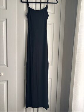 Rusty Black Maxi Slip Dress with Spaghetti Straps